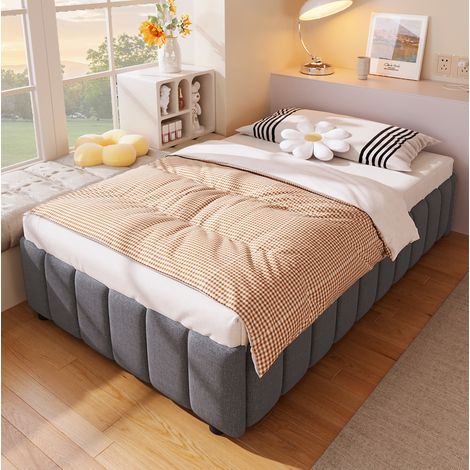Cama dormitorio con almacenamiento hidráulico gris OKMYHOME (1/5)