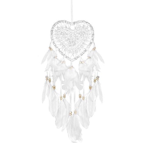 Attrape-rêves, joli attrape-rêves en forme de cœur fait main en dentelle, plumes et perles, à suspendre au mur, style bohème, tissé, ornement, cadeau, artisanat. (1/5)