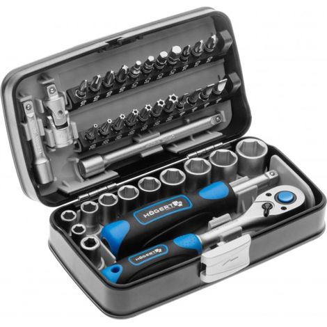 Coffret à outils Jeu de douilles tournevis à cliquet Noir/bleu 1/4" (1/5)