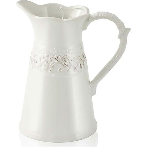Pichet/vase en céramique blanche de 21,5 cm - Décoration élégante pour fleurs et intérieur rustique (1/5)