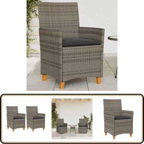 Gartenstühle mit Kissen 2 Stk. Grau Poly Rattan Massivholz vidaXL (1/5)