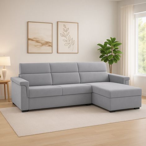 Fester Sofa mit Récamiere Cintano, Abziehbar, Reversibel, Made in Italy, Wasserabweisend, Multi-Position, 285x160 cm, Grau (1/5)