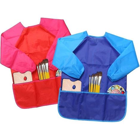 Lot de 2 tabliers de peinture pour enfants, blouses de peinture, tabliers de loisirs créatifs rouges (1/5)