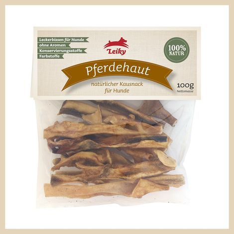 Pferdehaut für Hunde 100g natürlicher Kausnack, ohne Chemie gereinigt Leiky (1/2)