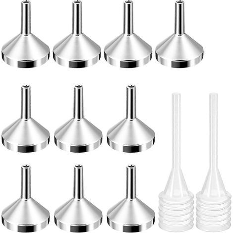 Set mit 10 Mini-Trichtern für den Einsatz im wissenschaftlichen Labor, inklusive 2 Pipetten. – 6,50 x 1,50 x 1,50 cm – Silber (1/3)