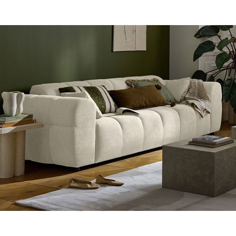 Lisa Design – Canapé droit 3 places en tissu texturé – Assise bombée et dossier incurvé – Design contemporain – Fabrication européenne (1/5)