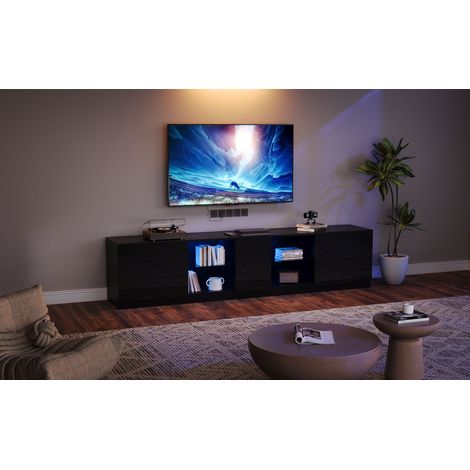 160 x 40 x 52 cm – Support pour téléviseur. Meuble de salle à manger en laque brillante. Meubles de rangement équipés d’éclairage LED.Couleur noire. (1/5)
