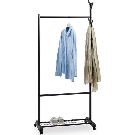 Penderie mobile AURIGO avec portemanteau, en métal laqué noir (1/4)