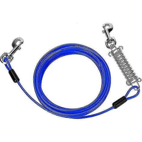 Câble d'attache pour chien de 6 m (20 pi) avec ressort et crochets pivotants en métal pour animaux de compagnie (1/5)