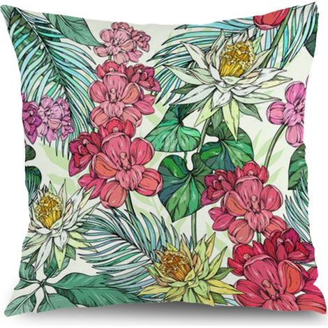 Housse de coussin fleurs papillon été, décoration canapé maison,50×50cm (1/5)