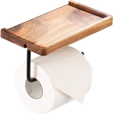 Toilettenpapierhalter aus Bambus, Wandmontage mit geräumiger Ablage, Toilettenpapierhalter für Küche und Badezimmer (1/5)