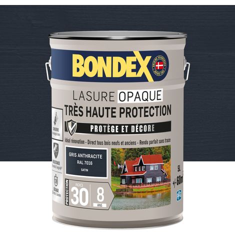 Bondex – Lasure extérieure opaque très haute protection 8 ans – 5L – Gris anthracite RAL 7016 – Satin – Anti-UV et fongicide