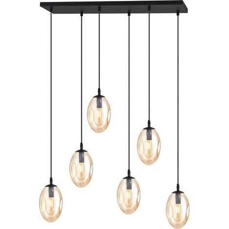 Lampada a Sospensione Astral, Acciaio verniciato a polvere, Vetro, Nero, Ambra, 70x100x22 cm