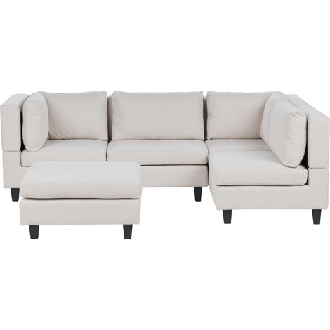 Sofá modular moderno 4 plazas tapizado tela patas negras respaldo acolchado izquierdo beige claro con otomana Unstad