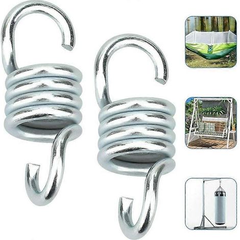 Lot de 2 crochets de fixation pour hamac, sac de sable, ressort en acier inoxydable haute résistance (250 kg) pour hamac et fauteuil suspendu - Argent (1/5)