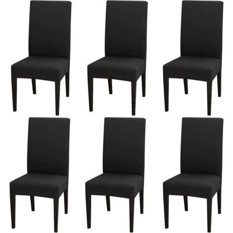 Lot de 6 Housses de Chaise Extensibles Universelle - Moderne - Noir (1/5)