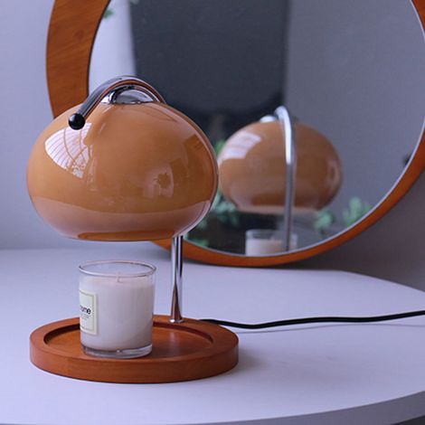 Lampe à cire parfumée rétro avec plateau de rangement en bois, chauffe-bougie en verre, lampe de chevet d'ambiance, 220 V (UE) (1/5)