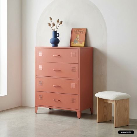 sweeek - Commode industrielle acier 4 tiroirs terracotta - Soho (1/5)
