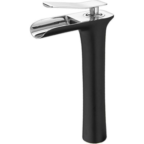 Grifo mezclador contemporáneo negro y cromado Grifo de cascada Grifo monomando para baño (1/5)