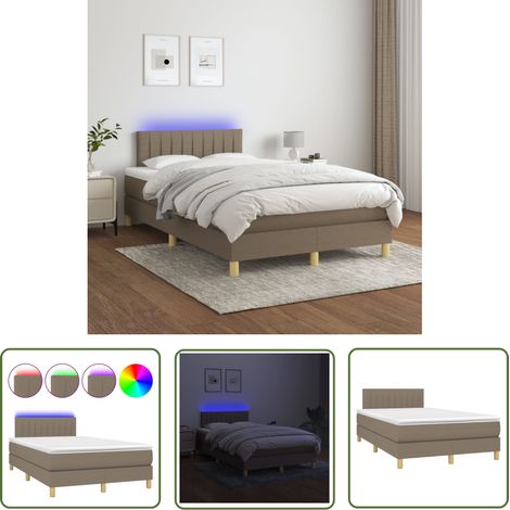 The Living Store Boxspringbett mit Matratze & LED Taupe 120x200 cm Stoff - Boxspringbett - Doppelbett - Lattenrost - Bettsofa - Schlafsystem (1/5)