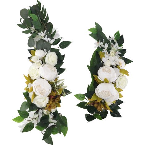 Arche de mariage drapée de fleurs artificielles, panneaux de bienvenue multifonctionnels, décoration florale blanche (1/5)