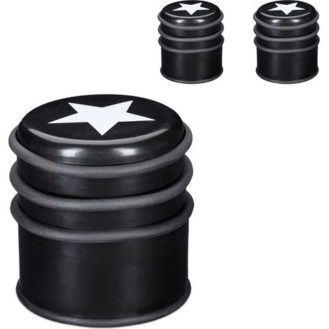 Relaxdays Doorstop, Set of 3, HxD: 8x7.5 cm, for Windows & Doors, Non-Slip, Door Stopper with Rubber Ring, Black/White