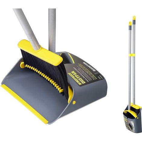 Broom and Dustpan Set, Brush and Dustpan Combo with Extendable Handle 137 cm for Home Cleaning, Yellow (1/4)