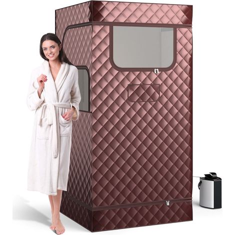 Sauna à vapeur portable 91 x 91 x 183 cm 9 niveaux de température fonction brumisation style cosy en tissu imperméable café