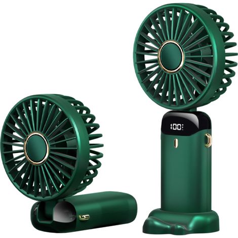 Mini ventilateur portable, rechargeable, petit ventilateur de bureau à 5 vitesses, pliable à 90°, fonctionne sur piles avec cordon, idéal pour la maison, le bureau et les voyages. (1/5)