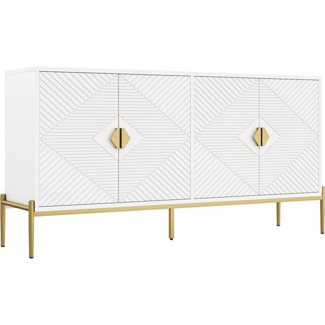 Aparador moderno blanco 162 x 40 x 80 cm con puertas geométricas y detalles metálicos dorados (1/5)