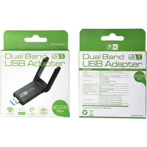 Cle Wifi - Ac1300 Mbps - Double Bande 2.4 GHz Et 5 GHz - Usb 3.0 - Compatible Windows Et Mac Os - Noir (1/4)