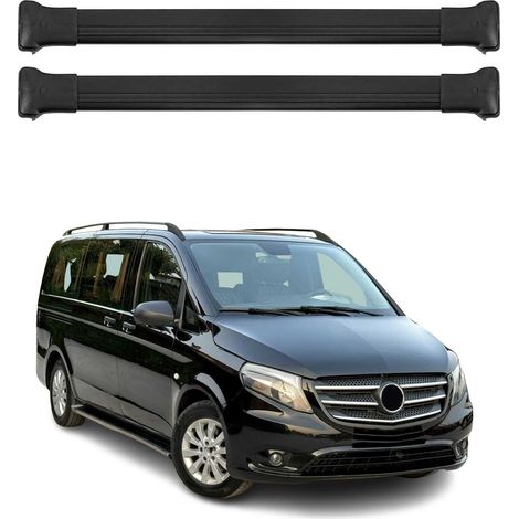 OMAC Barres de toit en aluminium pour Mercedes Vito W447 2014-2026 – TÜV / DIN 75302:2019 – Charge max 75 kg – 2 barres Noir (1/4)