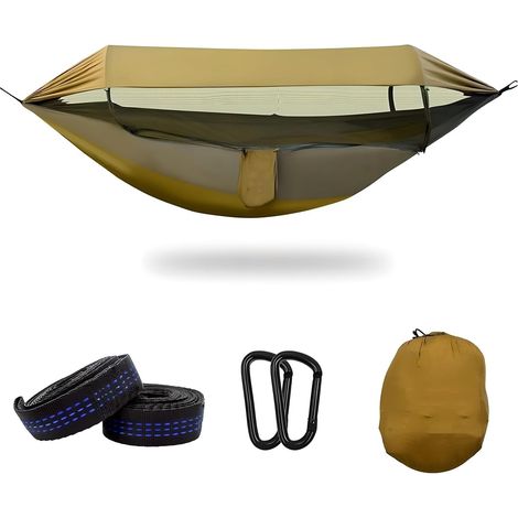 Hamac de Camping Portable Double Couche, avec moustiquaire et Cordes, supporte jusqu'à 200 kg, Double Toit imperméable, idéal pour la randonnée, 290140CM (1/5)