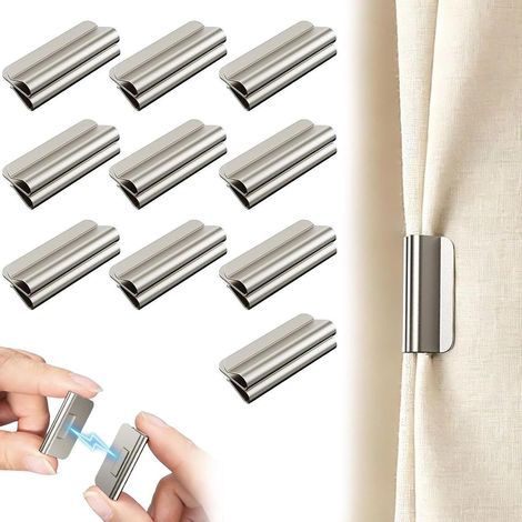 10 Pièces Attaches Magnétiques Pour Rideaux Occultants Pinces De Maintien Pour Draperies,Pour Douche Bureau Chambre Salon Appartement Dortoir Chambre Enfant Salle De (1/4)