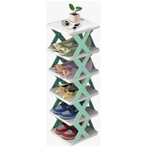 Étagère à chaussures – Organisateur de chaussures à 6 niveaux pour placards étroits, étagère à chaussures gain de place pour chambre, couloir, garage. (Bleu ciel)