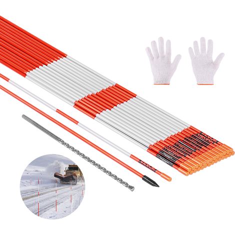 VEVOR Driveway Markers, 500Pcs 48 in Long 1/4 in Dia, Hi-Visibility Driveway Reflectors with 12 in Steel Drill Bits, Reflective Snow Sticks Fiberglass Pole for Parking Lots, Walkways, Snow Plowing (1/5)