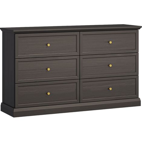 AX LIVING Kommode mit 6 Schubladen Levantos K6S – 146cm Schwarz Grafit