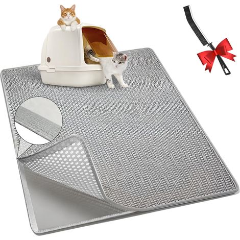 Cat Litter Mat XXL (60 x 90 cm), Grey - EVA Cat Litter Mat, Soft and Compatible with or without Lid, Ideal for Litter Trays (1/5)