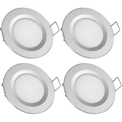 Online Store - Quatre spots encastrés LED au plafond, 12V, diamètre de découpe 58-65mm, 3W, 3200K, lumière blanc chaud (finition argentée). (1/5)