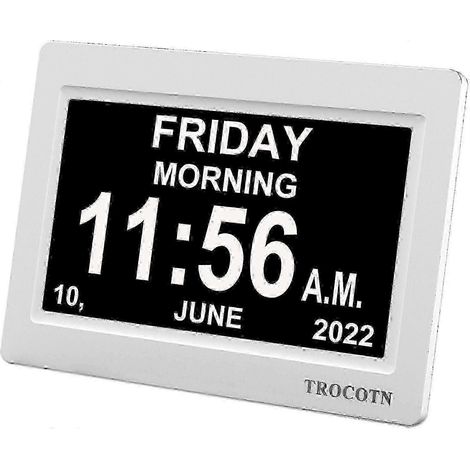 Horloge numérique blanche de 7 pouces avec affichage de la date et du jour de la semaine (1/4)
