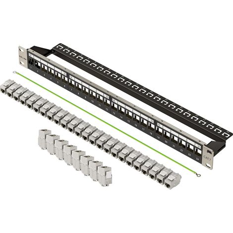 Kit de panneau de brassage CAT7 24 ports - Montage en rack 1U 19" - 24 modules Keystone RJ45 - 10 Gbit/s 600 MHz - Noir (1/5)