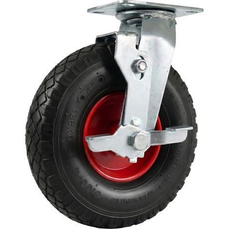 Relaxdays Ruota girevole con freno, 3.00-4, 120 kg, pneumatico in gomma, acciaio, per carichi pesanti, nero/rosso