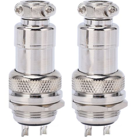2Pin Connecteur Fiche Prise Aviation Alliage Zinc Coque Cuivre Argenté 2 Pièces (1/5)