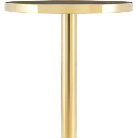 Tavolino rotondo moderno con struttura in acciaio inox dorato e piano effetto marmo grigio (1/5)