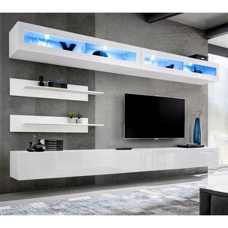 Ensemble Meuble TV Mural "Fly I2" 320cm Blanc (1/4)