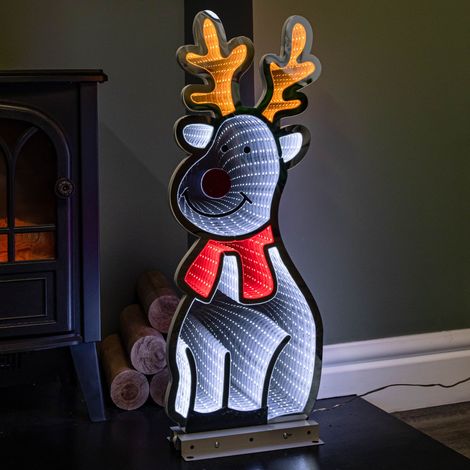 60cm Infinity Standing Christmas Reindeer with Metal Base, White and Red LEDs (1/5)