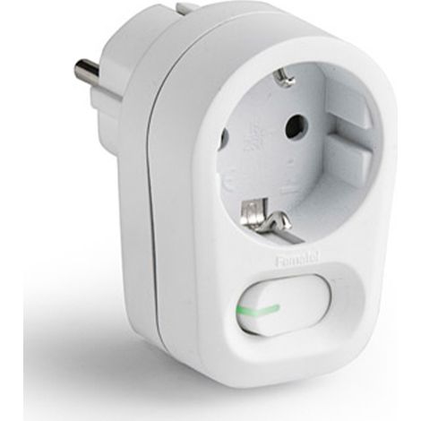 Adaptateur Schuko 1 Prise 2 Broches + Transistor Avec Interrupteur Ip20 Blanc, Blister