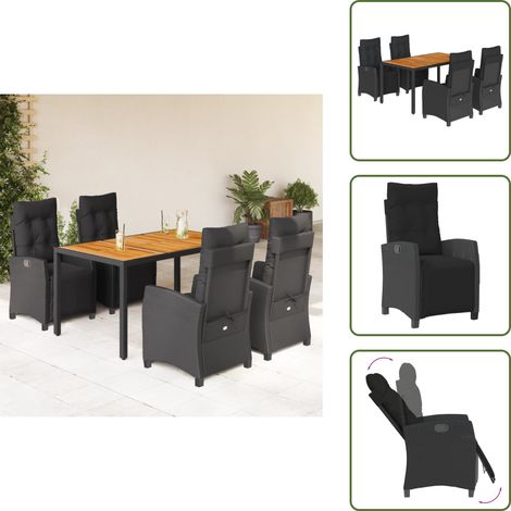 Chaise de jardin noir - vidaXL Ensemble à manger de jardin coussins 5pcs Noir Résine tressée - Table de jardin noir (1/5)