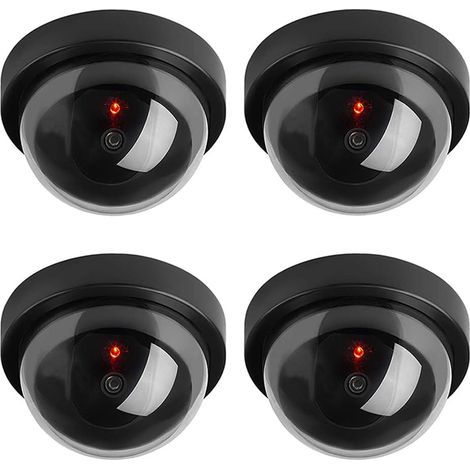 4 X noir Dôme Fausse sécurité fictive Caméra CCTV imperméable à l'eau IR LED Clignotant Rouge Lumière Surveillance intérieure extérieure