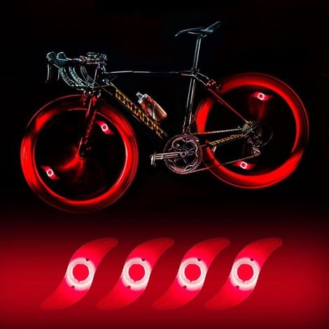 4 x LED lumière Roue vélo, lumière LED étanche Velo Roue avec 3 Modes de clignotement Lampe LED Roue vélo pour vélo Adulte et Enfant - rouge